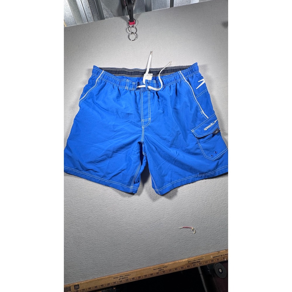 Speedo Mens Blue Swim Trunks Cargo Pocket Mesh Liner Board Shorts XXL